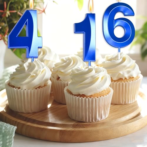 GloryMo Navy Blue Number 16 Birthday Candle, 5.11-Inch Cake Topper
