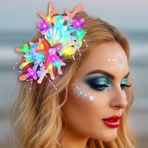 JEAIRTS Light Up Starfish Hair Clips LED Mermaid Shell Headpiece