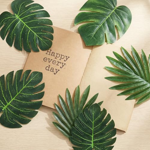 Artificial Tropical Palm Leaves Set - 50 Faux Monstera & Jungle Foliage for Decor