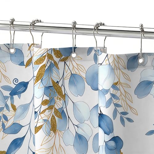 Blue and Gold Watercolor Shower Curtain - 72x72 Modern Abstract Bath Decor