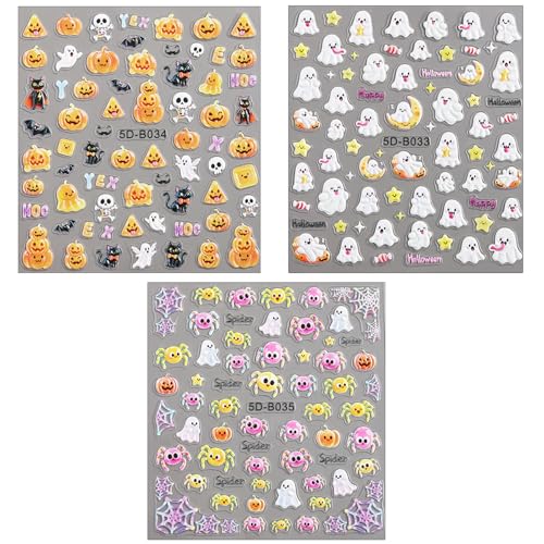 TailaiMei Halloween Nail Stickers Embossed Pumpkin Ghost Decals DIY