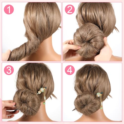 Wooden Hair Sticks with Tassel 2 Pcs - Vintage Flower Hair Pins for Bun