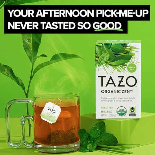 TAZO Organic Zen Green Tea Bags - Caffeine Free, 16 Count (Pack of 12)