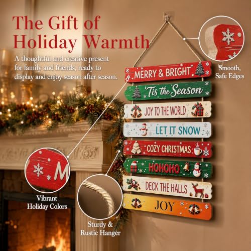 Christmas Wooden Wall Sign Rustic Holiday Decor with Snowmen & Reindeer - Gh-cp-3002
