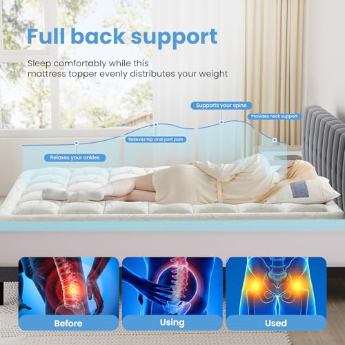 DUMOS Dual Layer Mattress Topper Full Size, 2 Inch Gel Memory Foam + 1 Inch Soft Pillow Top Mattress Pad Cover for Back Pain, Breathable & Cooling Pad with Elastic Deep Pocket