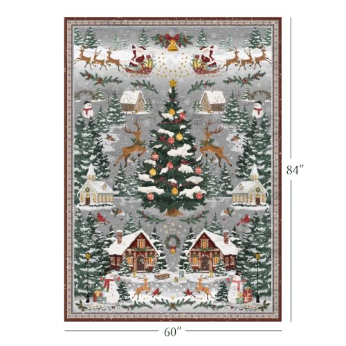 Grey Christmas Area Rug 5x7 ft Non-Slip Village Scene Living Room Decor