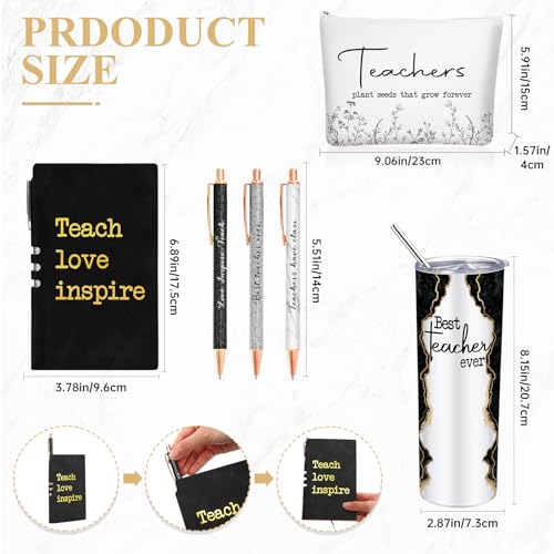 Black Teacher Appreciation Gift Set with Tumbler Notepad & Makeup Bag - 6 Pieces