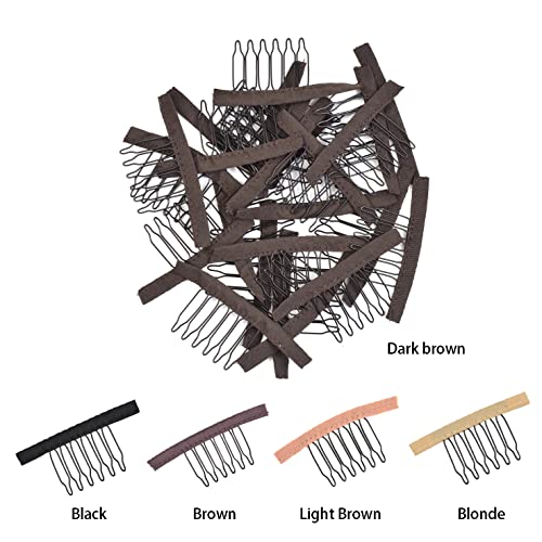 24 Pcs Wig Combs 6-Teeth Metal Wig Cap Clips Secure Hair Extensions Dark Brown