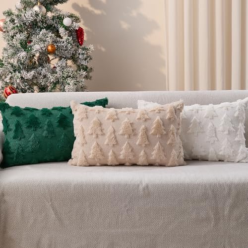 Christmas Tree Pillow Cover 12x20 Inch Beige Plush Faux Fur