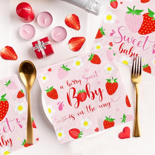 Strawberry Baby Shower Napkins - 40 Pcs Sweet Design