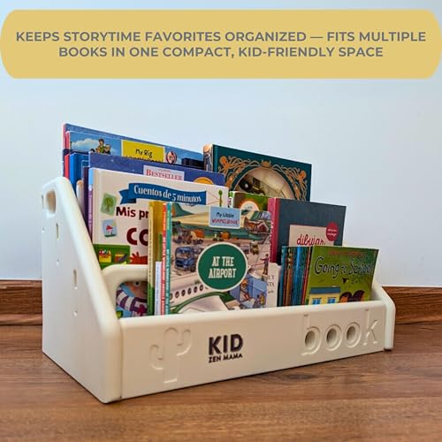 Kid Zen Mama Kids Bookshelf – 3-Tier Montessori Bookcase, Small Storage for Toddlers, Lightweight, BPA-Free HDPE, Rounded Edges, Tool-Free Assembly, Easy to Clean, Perfect for Nursery and Playroom