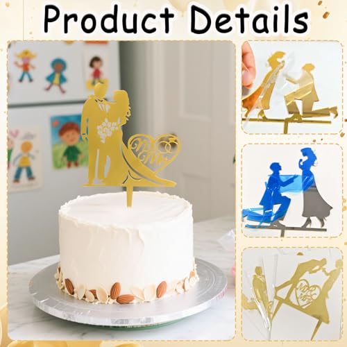 Gold Glitter Mr and Mrs Cake Topper Set - 4 PCS Wedding Decorations