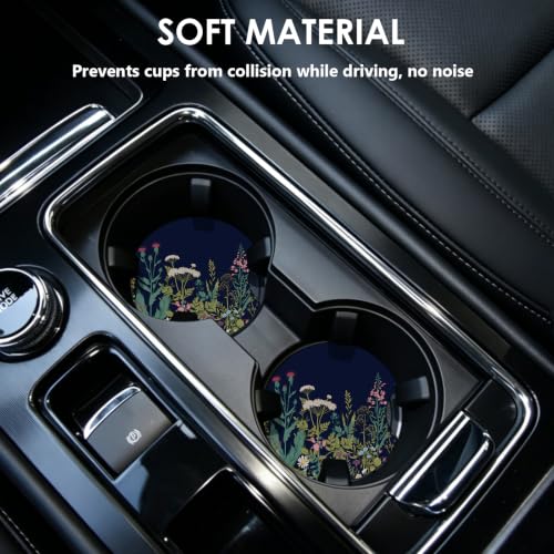 Black Flower 2 Pack Car Coasters 2.75-inch Neoprene Non-Slip Cup Holders