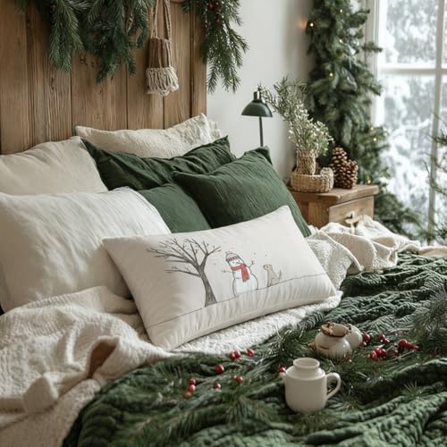 Winter Snowman Throw Pillow Covers 12x20 - Cozy Christmas Decor
