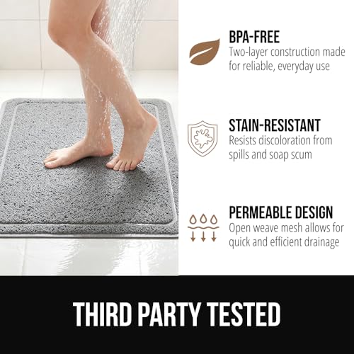 GORILLA GRIP Exfoliating Shower Mat, 24x16 Inch Gray Loofah Bath Mat