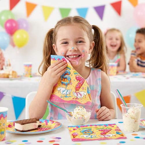 50 Pcs 6-7 Birthday Decorations | Donut Print Napkins Set