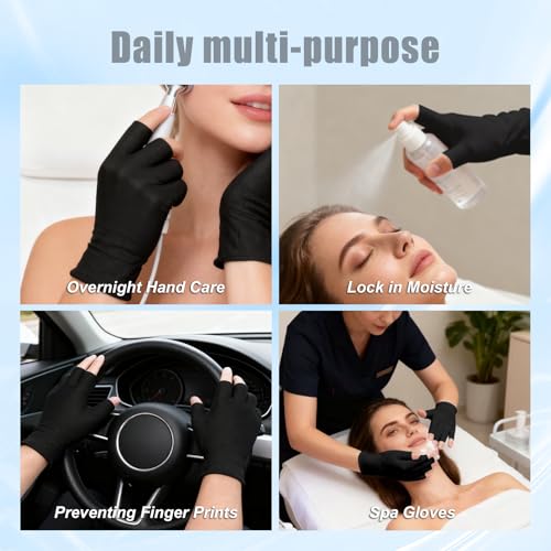 Eiodoni 3 Pairs Black Fingerless Cotton Moisturizing Gloves for Eczema