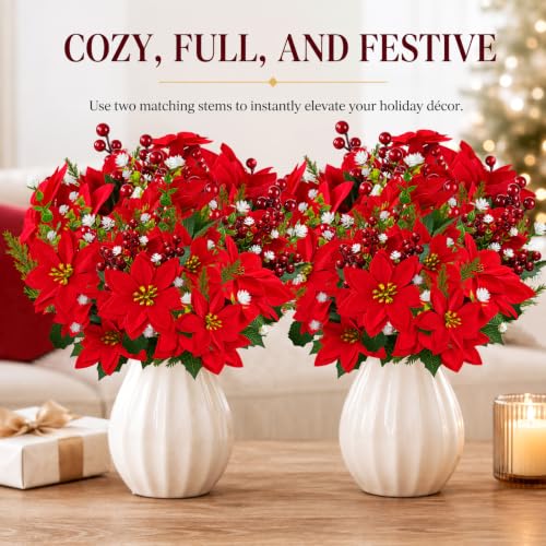 Christmas Artificial Poinsettia Flowers for Outdoors 8PCs - Red