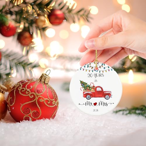 5 Year Anniversary Ornament 2026 - Mr & Mrs Gift, Ceramic Decor, Double-Sided, Gold String