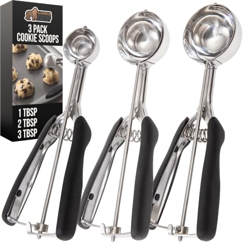 Gorilla Grip Stainless Steel Cookie Scoop Set - 1, 2, 3 TBSP, Black