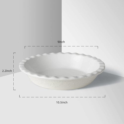 Fun Elements 9-Inch Ceramic Pie Pan - Deep Dish with Lace Emboss & Ruffled Edge | Perfect for Baking Gifts