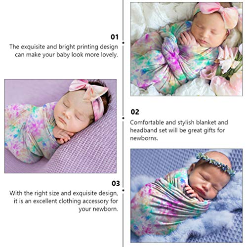 Stretchy Tie Dye Baby Swaddle Blanket with Matching Bow Headband