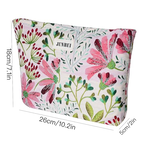 BOCGRPU Floral Canvas Makeup Bag Cute Travel Toiletry Pouch for Women