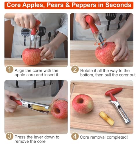 Stainless Steel Apple Corer Tool with Serrated Edge - Easy Grip