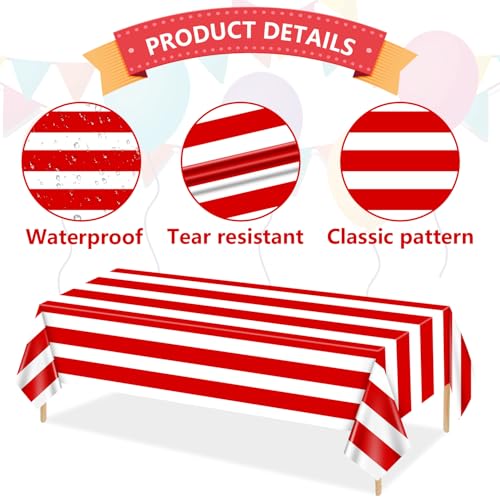 4 Pcs Red and White Striped Tablecloths, 51 x 86 in for Parties