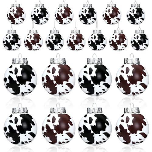 Cowhide Christmas Ornaments Set - Black & White Holiday Decorations, 24 Pack