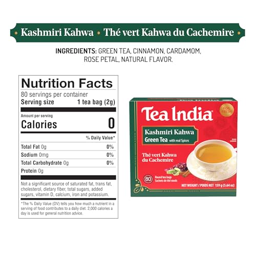 Tea India Kashmiri Kahwa Premium Green Spiced Loose Leaf Tea 80 Bags Pack of 6