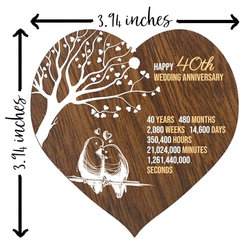 40th Wedding Anniversary Wooden Heart Plaque - Handmade Keepsake Gift