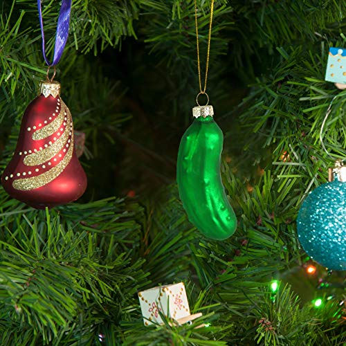 Christmas Pickle Glass Ornament - Traditional Holiday Tree Decor 3.5"