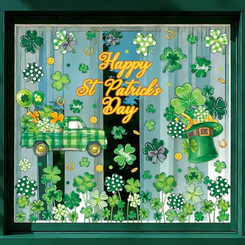 St. Patrick's Day Window Clings 8 Sheets Shamrock Glass Decals