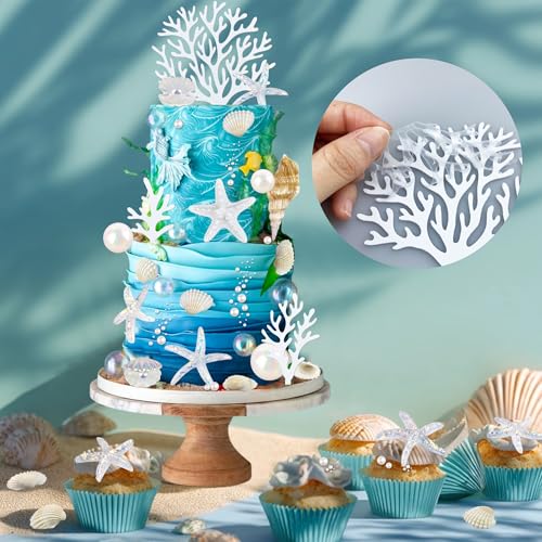 30PCS Beach Themed Cake Decorations - Starfish & Shell Toppers