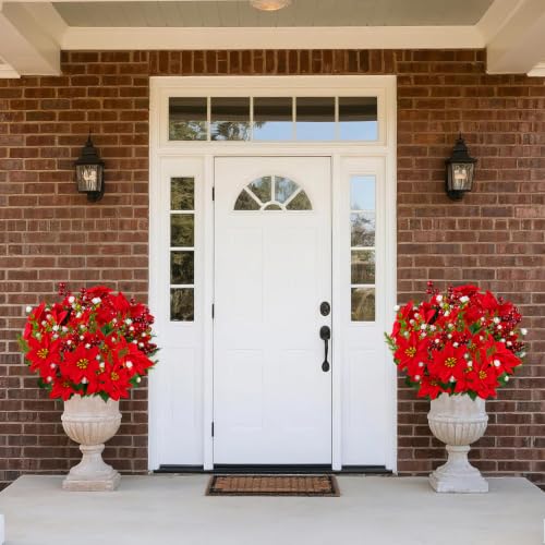 Christmas Artificial Poinsettia Flowers for Outdoors 8PCs - Red