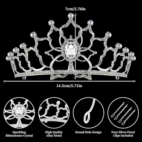 Silver Crystal Rhinestone Queen Tiara for Women Bridal and Birthday