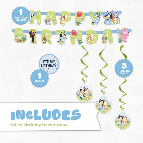 Bluey Birthday Party Decorations Set - 6ft Banner and Hanging Swirls