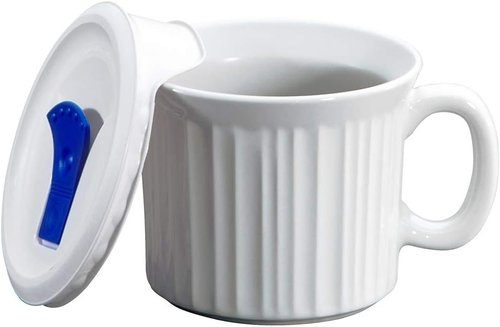 Corningware 20-Ounce Oven Safe Meal Mug - Plastic with Vented Lid | French White Design