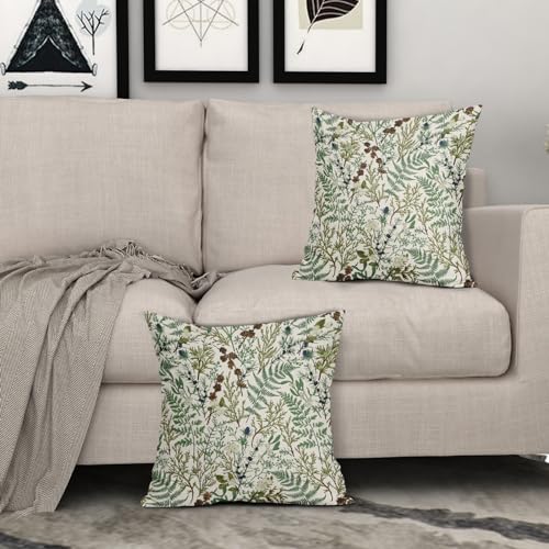 Aportt Sage Green Botanical Fern Throw Pillow Covers - 18x18 Inch Set of 2