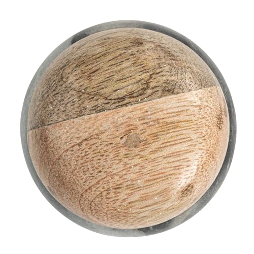 Marble and Mango Wood Pinch Pot Canister with Lid - Grey & Natural