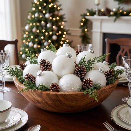 Luxe White Glitter Christmas Ornaments Set - 40 Shatterproof Baubles, 3.15 Inch