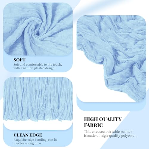3 Pack Baby Blue Cheesecloth Table Runner 17x108 Inch for Events