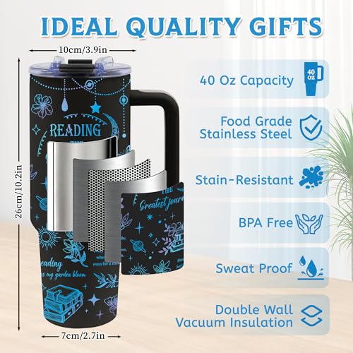 Read-Black 40oz Book Lover Tumbler with Handle & Straw — Gift for Women