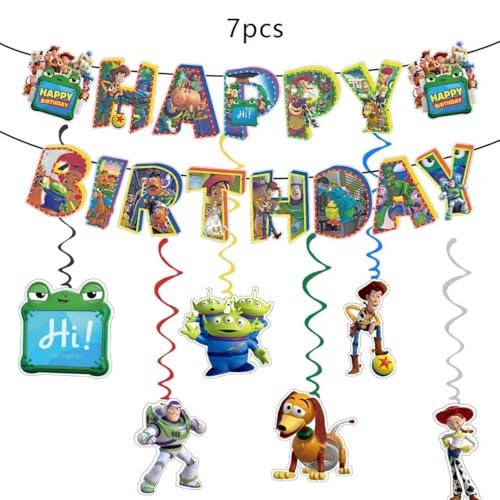 Happy Birthday Banner with Vortex Decorative Pendants - Toys Theme