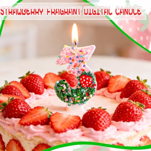 Glitter Number 8 Birthday Candle Pink Green Strawberry Cake Topper