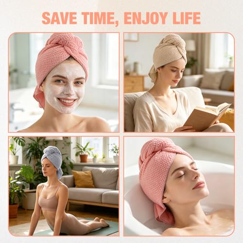 Super Absorbent Microfiber Hair Drying Towels - 3 Pack for Curly Hair