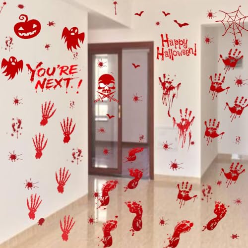 Halloween Window Clings - Bloody Handprint & Footprint Stickers, 9 Sheets