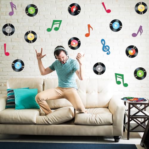 39 Pcs Music Party Decorations - Retro Musical Notes & Vinyl Record Cutouts