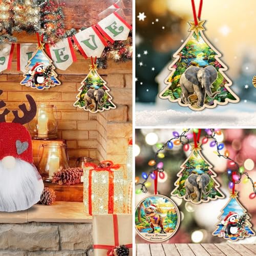 Elephant Christmas Ornament - Acrylic Wood Suncatcher Tree Decoration